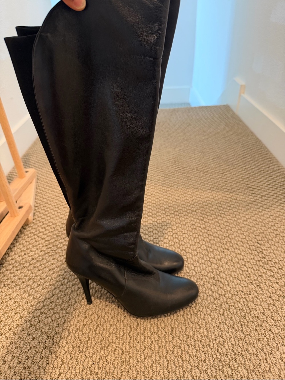 Stuart Weitzman Black Leather Over-the-Knee Stiletto Boots